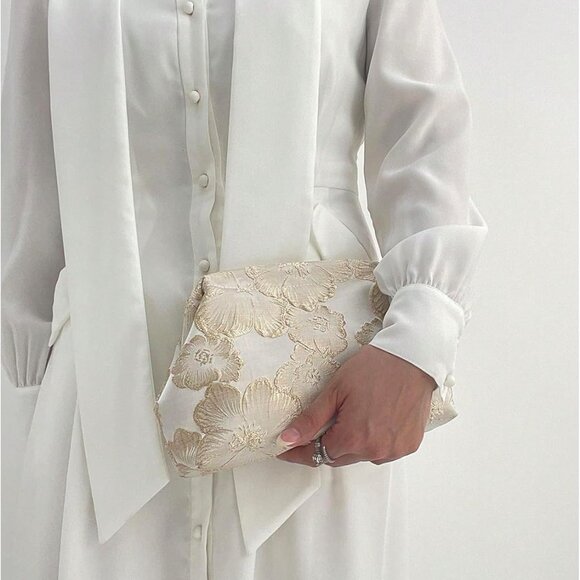 Women's Embroidered Clutch Purse Polyester Small Evening Shoulder Bag - Picture 6 of 7